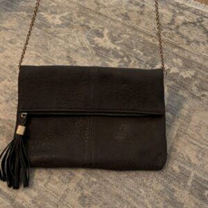 Moda Luxe Brown/Grey Faux Leather Fold Over Clutch Bag with Gold Chain Strap